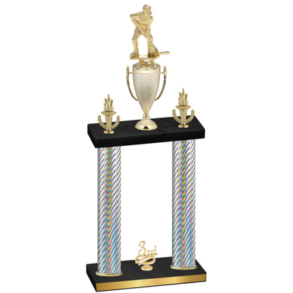 Double Silver Carbon Fiber Third Place Hockey Trophy