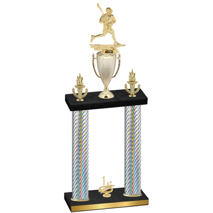 Double Silver Carbon Fiber First Place Lacrosse Trophy