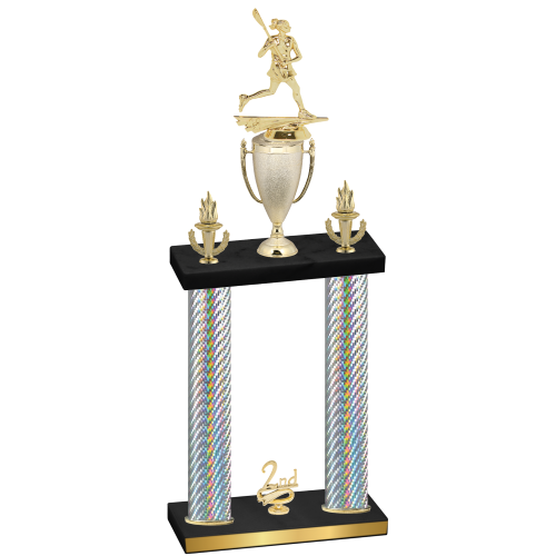 Double Silver Carbon Fiber Second Place Lacrosse Trophy