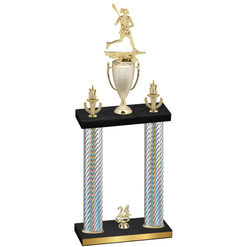 Double Silver Carbon Fiber Year Lacrosse Trophy