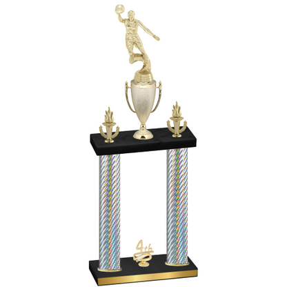 Double Silver Carbon Fiber Fourth Place Basketball Trophy