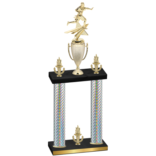 Double Silver Carbon Fiber Victory Flag Football Trophy