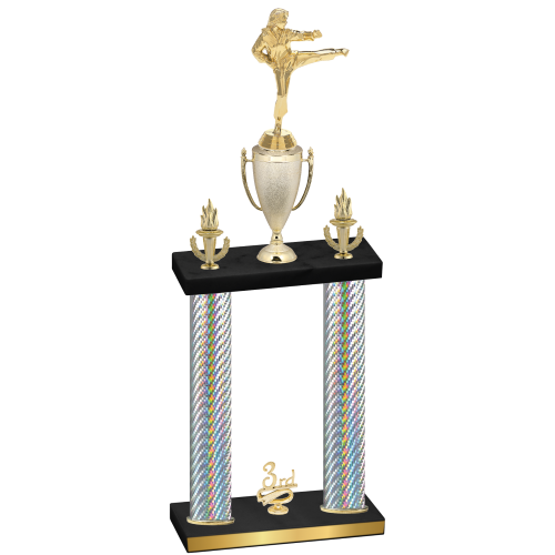 Double Silver Carbon Fiber Third Place Karate Trophy
