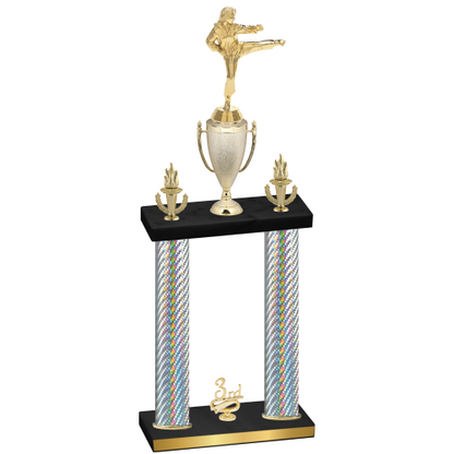 Double Silver Carbon Fiber Third Place Karate Trophy