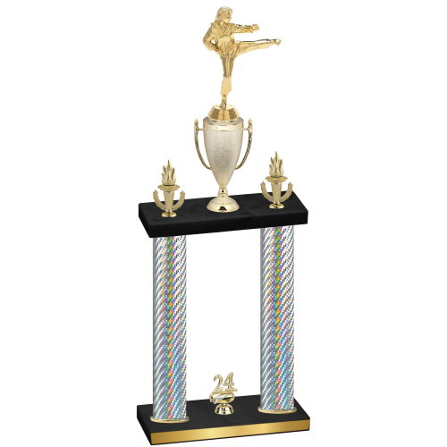Double Silver Carbon Fiber Year Karate Trophy