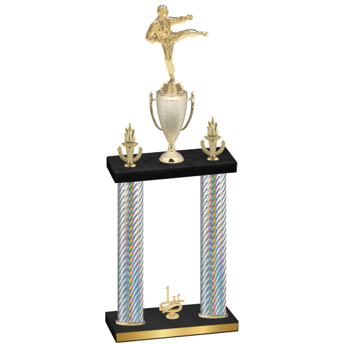 Double Silver Carbon Fiber First Place Karate Trophy