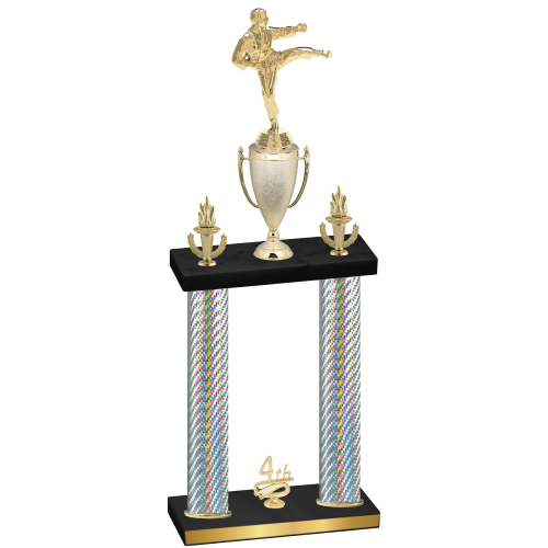 Double Silver Carbon Fiber Fourth Place Karate Trophy