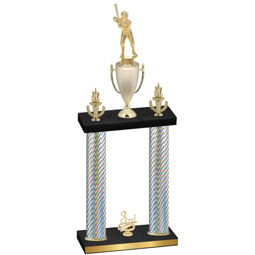 Double Silver Carbon Fiber Third Place Baseball Trophy