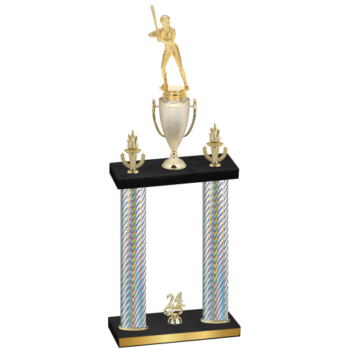 Double Silver Carbon Fiber Year Softball Trophy