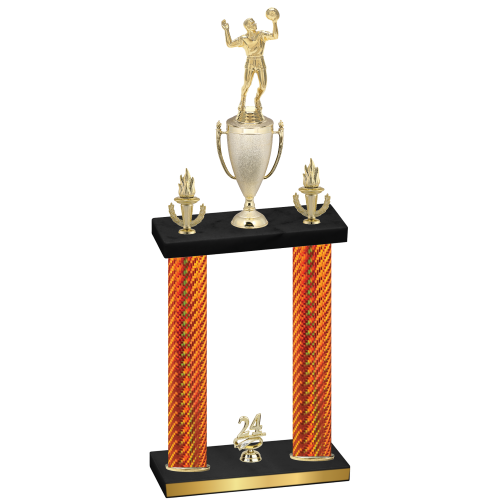 Double Orange Carbon Fiber Year Volleyball Trophy