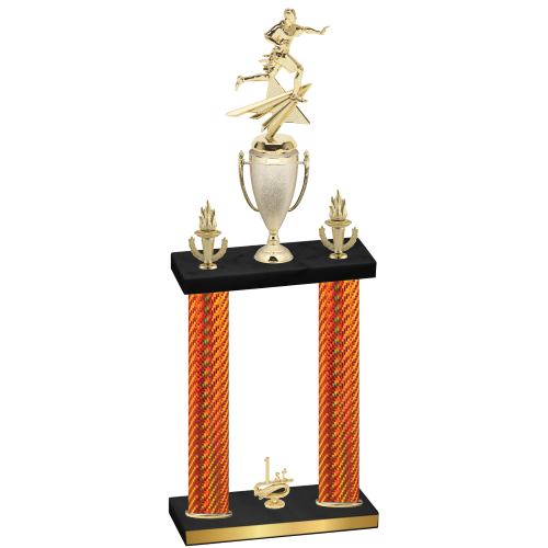 Double Orange Carbon Fiber First Place Flag Football Trophy
