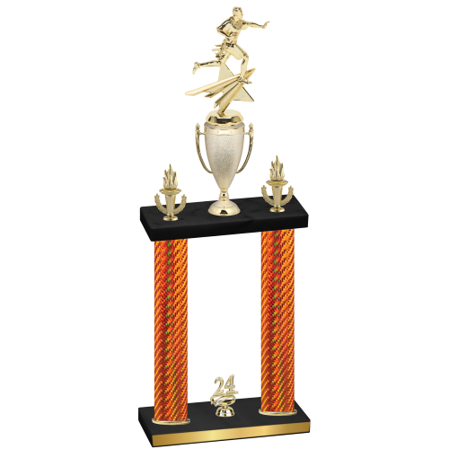 Double Orange Carbon Fiber Year Flag Football Trophy