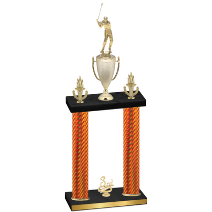 Double Orange Carbon Fiber Third Place Golf Trophy