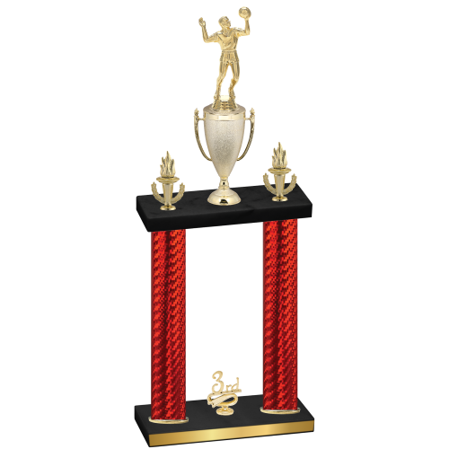 Double Red Carbon Fiber Third Place Volleyball Trophy