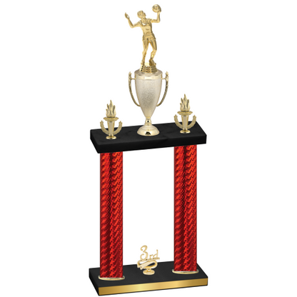 Double Red Carbon Fiber Third Place Volleyball Trophy