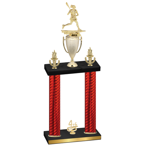 Double Red Carbon Fiber Fourth Place Lacrosse Trophy