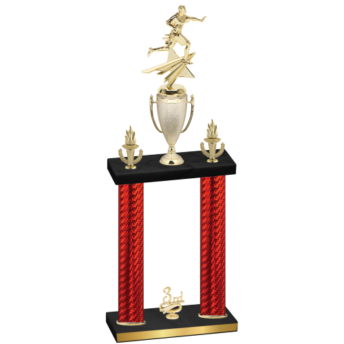Double Red Carbon Fiber Third Place Flag Football Trophy