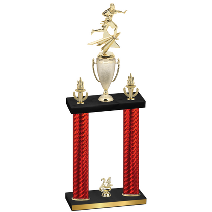 Double Red Carbon Fiber Year Flag Football Trophy