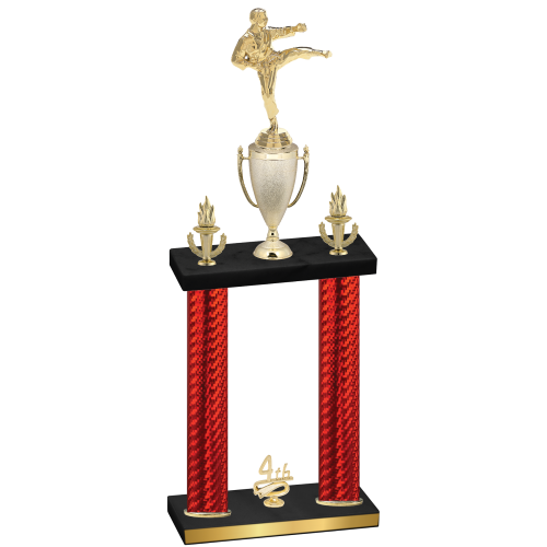 Double Red Carbon Fiber Fourth Place Karate Trophy
