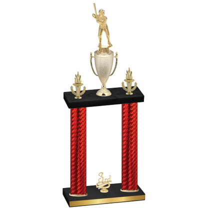 Double Red Carbon Fiber Third Place Baseball Trophy