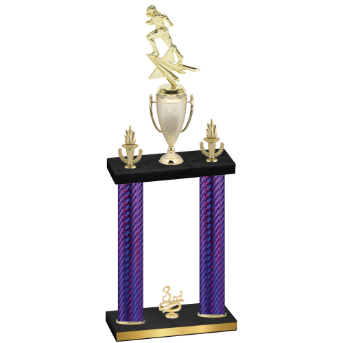 Double Purple Carbon Fiber Third Place Football Trophy