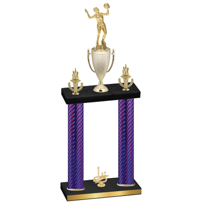 Double Purple Carbon Fiber First Place Volleyball Trophy