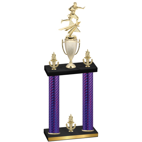 Double Purple Carbon Fiber Victory Flag Football Trophy