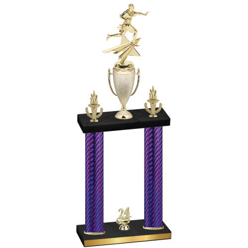 Double Purple Carbon Fiber Year Flag Football Trophy