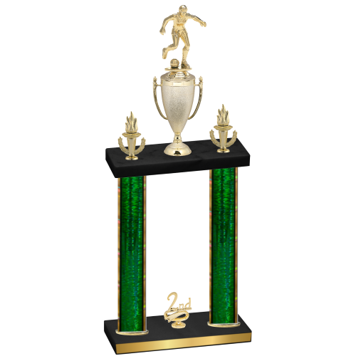 Double Green Glacier Second Place Soccer Trophy