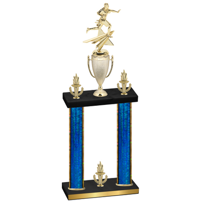 Double Blue Glacier Victory Flag Football Trophy