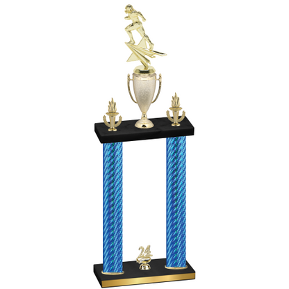 Double Blue Carbon Fiber Year Football Trophy