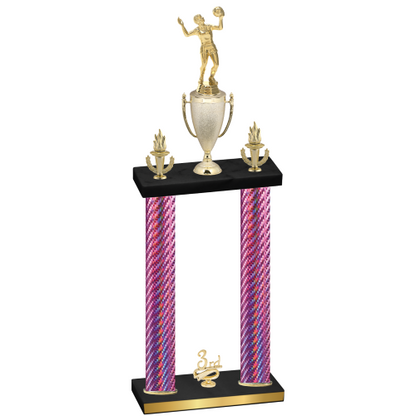 Double Pink Carbon Fiber Third Place Volleyball Trophy