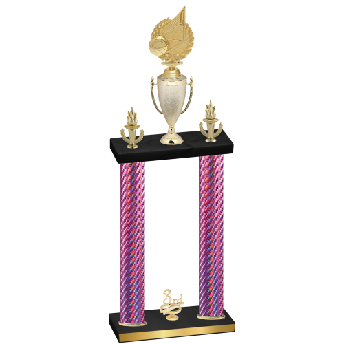 Double Pink Carbon Fiber Third Place Volleyball Trophy