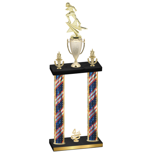 Double Flag USA Fourth Place Football Trophy