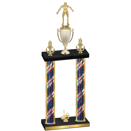 Double Flag USA First Place Wrestling Trophy