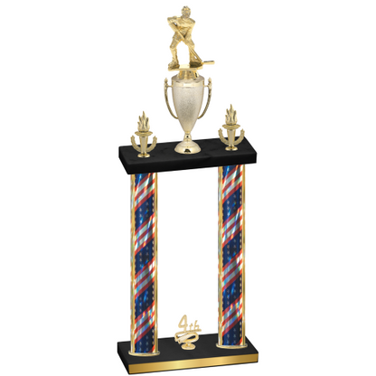 Double Flag USA Fourth Place Hockey Trophy