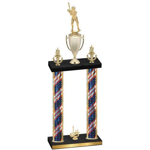 Double Flag USA First Place Baseball Trophy