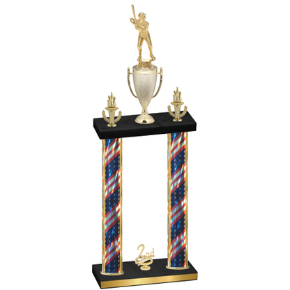 Double Flag USA Second Place Baseball Trophy