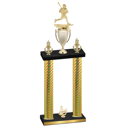 Double Gold Carbon Fiber Third Place Lacrosse Trophy