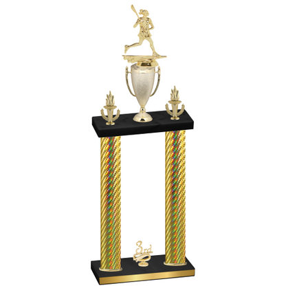 Double Gold Carbon Fiber Third Place Lacrosse Trophy