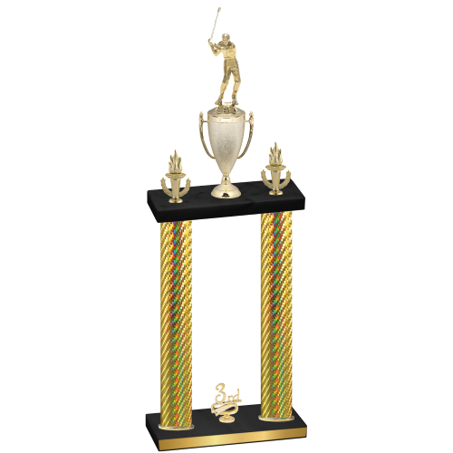 Double Gold Carbon Fiber Third Place Golf Trophy