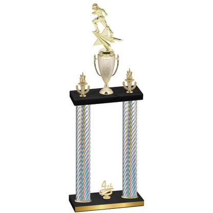 Double Silver Carbon Fiber Fourth Place Football Trophy