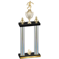 Double Silver Carbon Fiber Fourth Place Soccer Trophy