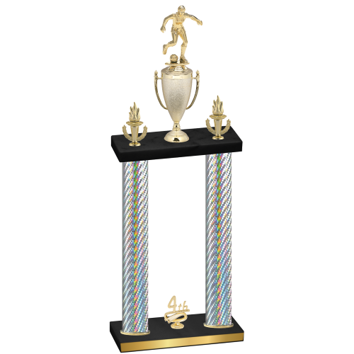 Double Silver Carbon Fiber Fourth Place Soccer Trophy