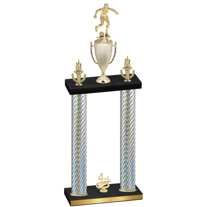 Double Silver Carbon Fiber Fourth Place Soccer Trophy