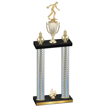 Double Silver Carbon Fiber Fourth Place Bowling Trophy