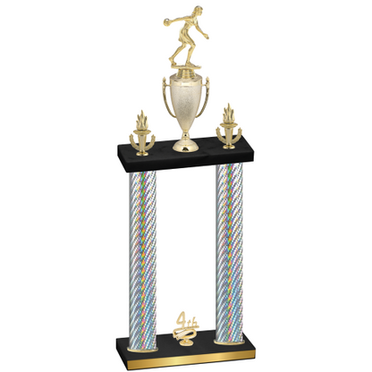 Double Silver Carbon Fiber Fourth Place Bowling Trophy