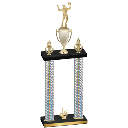Double Silver Carbon Fiber First Place Volleyball Trophy