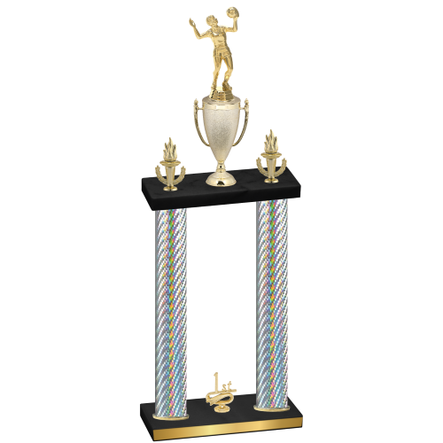 Double Silver Carbon Fiber First Place Volleyball Trophy