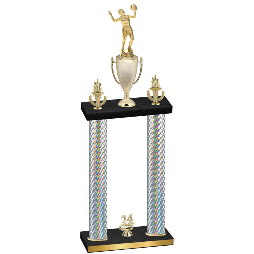 Double Silver Carbon Fiber Year Volleyball Trophy